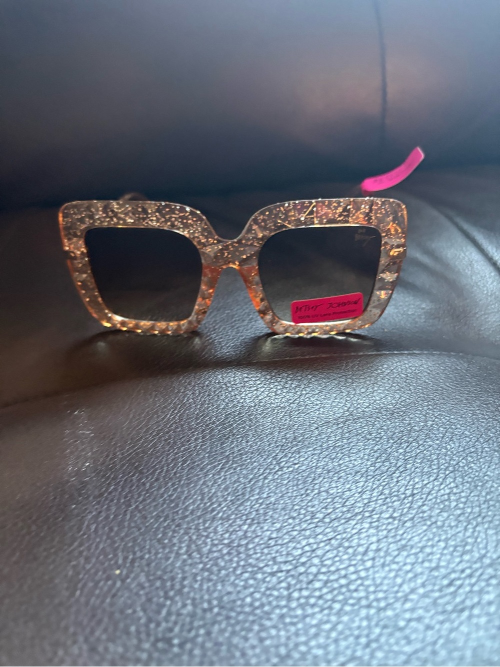 Betsey Johnson Rose Gold Glitter Square Sunglasses